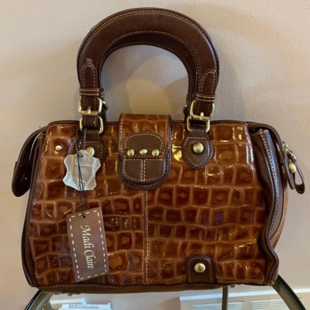 NWT Madi Claire Brown Leather Satchel Handbag